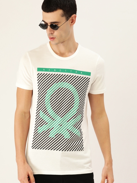 

United Colors of Benetton Men Off-White Printed Round Neck T-shirt