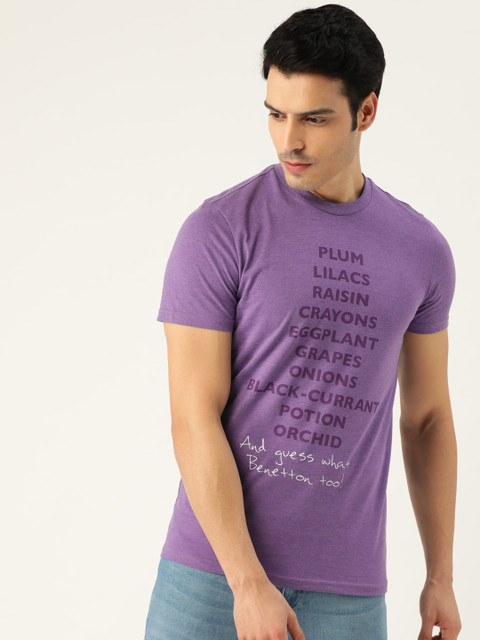 

United Colors of Benetton Men Purple Printed Round Neck T-shirt