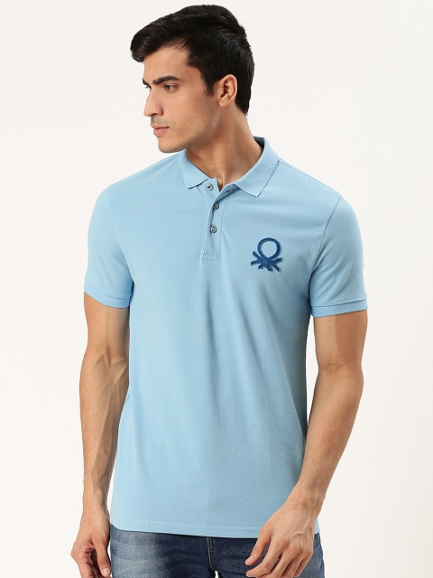 

United Colors of Benetton Men Blue Solid Polo Collar T-shirt