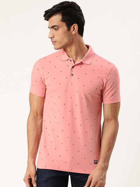 

United Colors of Benetton Men Pink & Navy Printed Polo Collar T-shirt