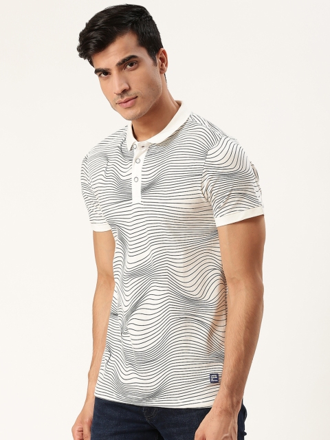 

United Colors of Benetton Men White & Black Printed Polo Collar T-shirt