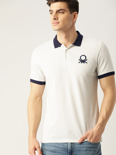

United Colors of Benetton Men Off-White Solid Polo Collar T-shirt