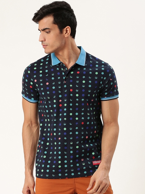 

United Colors of Benetton Men Blue Printed Polo Collar T-shirt