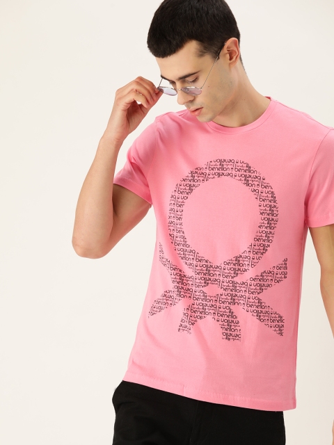

United Colors of Benetton Men Pink & Black Printed Round Neck T-shirt