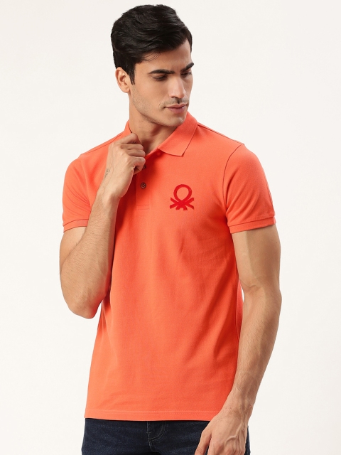 

United Colors of Benetton Men Orange Solid Polo Collar T-shirt