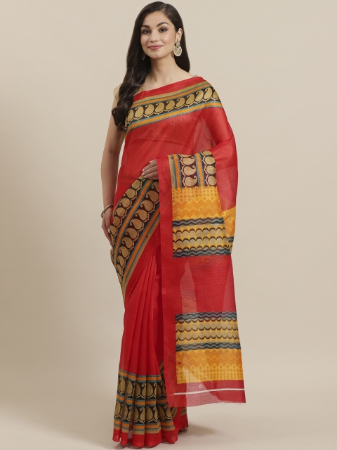 

KALINI Red & Beige Solid Saree