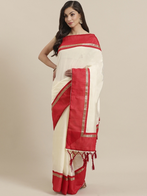 

KALINI Off-White & Red Solid Saree