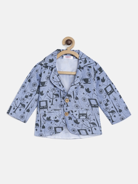 

RIKIDOOS Girls Blue Printed Regular Fit Single-Breasted Pure Cotton Blazer