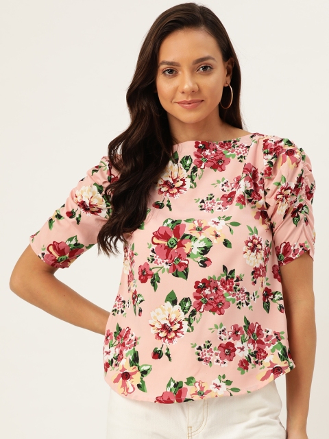 

ANTS Women Pink & Maroon Floral Print Top