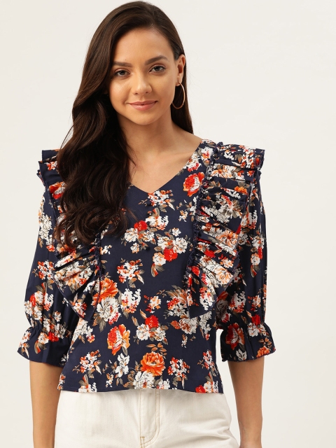 

ANTS Women Navy Blue & White Floral Print Top