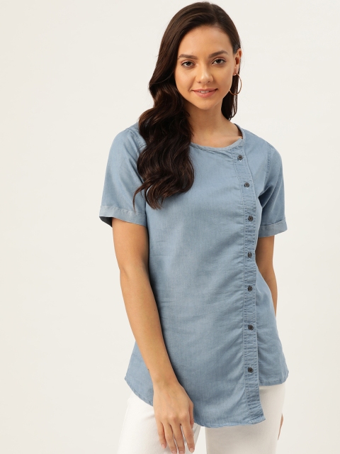 

ANTS Women Blue Solid Asymmetric Closure Denim Top