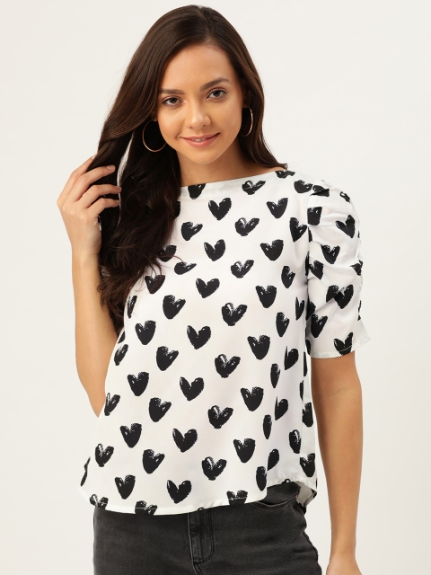 

ANTS Women White & Black Printed Top