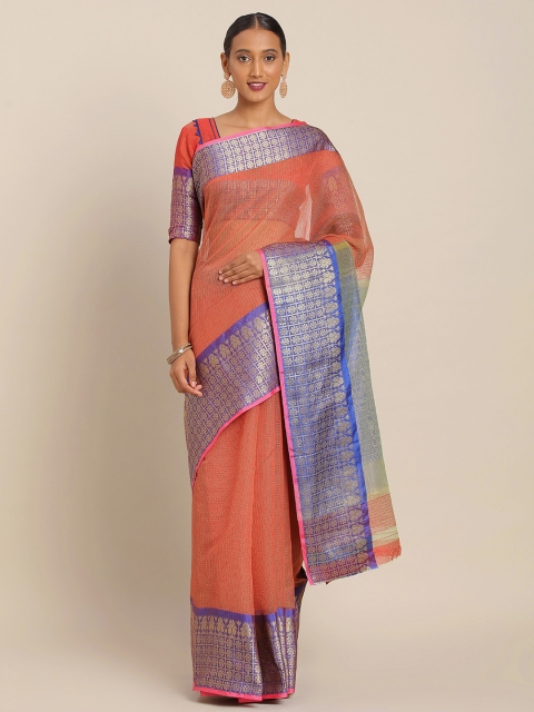 

KALINI Red & Blue Polycotton Woven Design Kota Saree