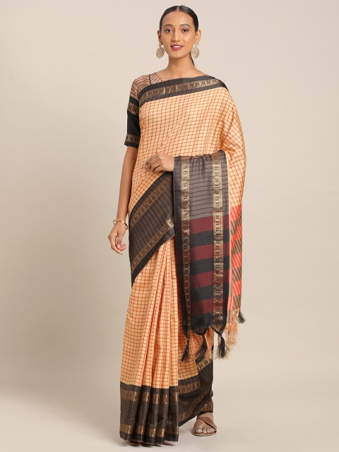 

KALINI Beige & Red Polycotton Checked Kota Saree