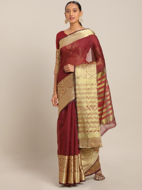 

KALINI Maroon & Gold-Toned Polycotton Woven Design Kota Saree