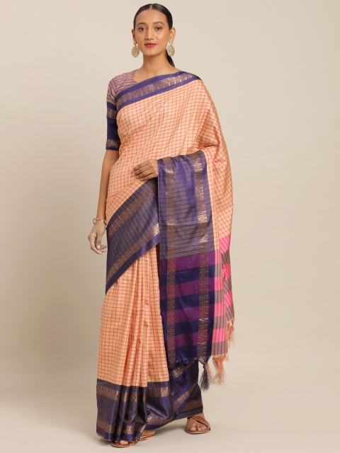 

KALINI Beige & Pink Polycotton Woven Design Kota Saree