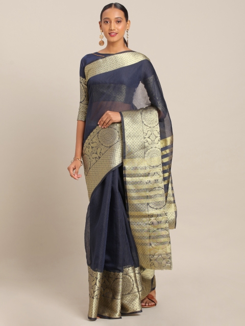 

KALINI Teal Blue Polycotton Solid Kota Sheer Saree