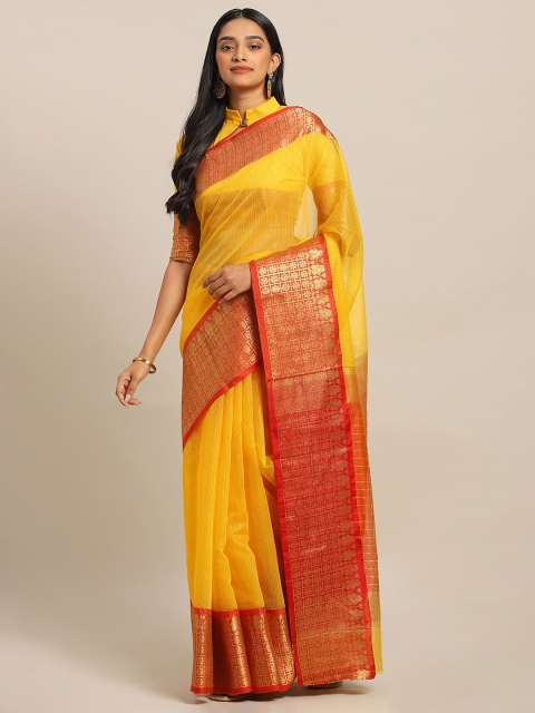 

KALINI Yellow & Red Polycotton Solid Kota Saree