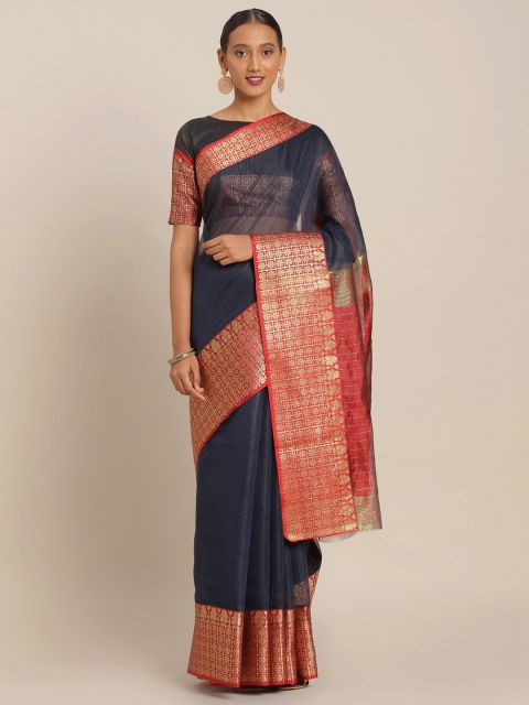 

KALINI Charcoal Grey Polycotton Solid Kota Saree
