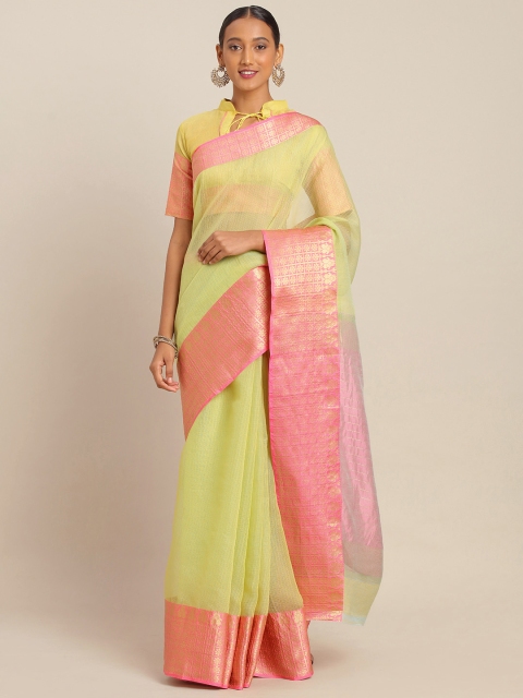 

KALINI Lime Green & Yellow Polycotton Woven Design Kota Saree