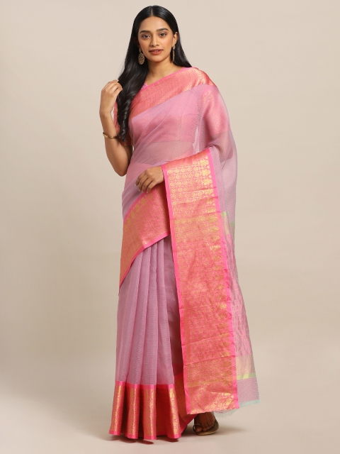 

KALINI Pink Polycotton Solid Kota Saree