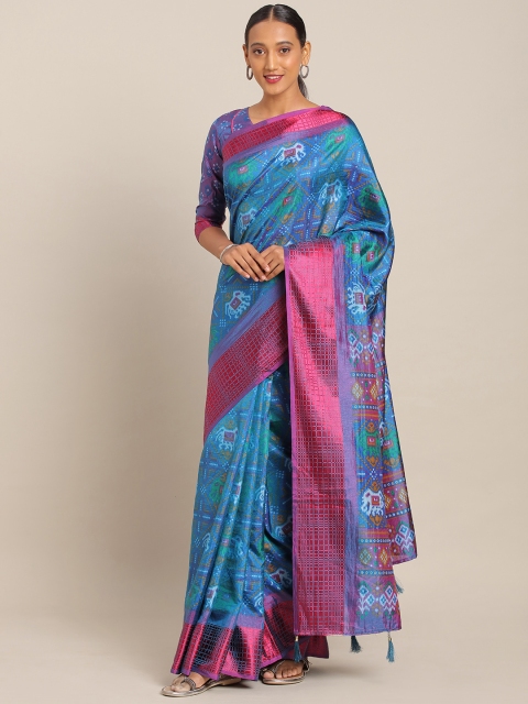 

KALINI Blue & Pink Silk Cotton Printed Patola Saree