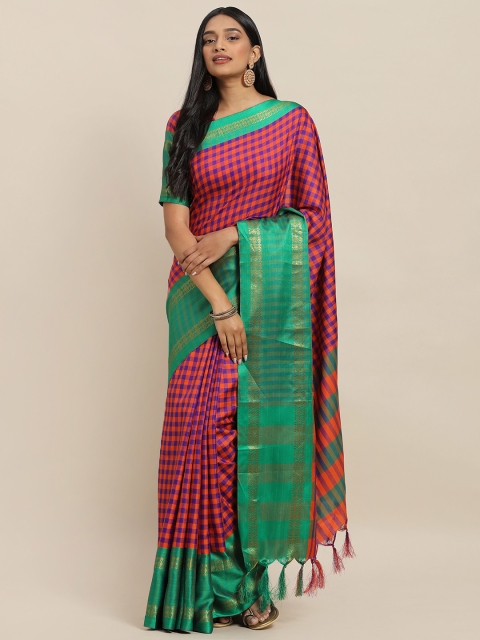 

Mitera Red & Blue Polycotton Checked Kota Saree