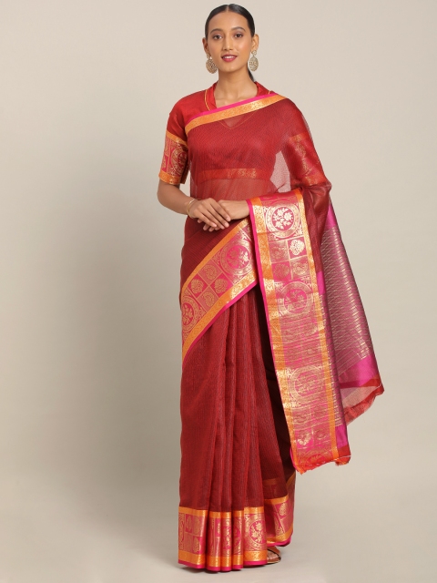 

KALINI Maroon & Pink Polycotton Self-Checked Kota Saree