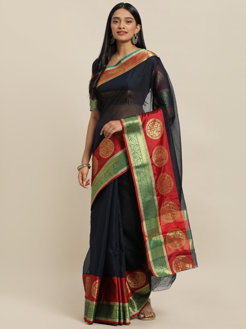 

KALINI Navy Blue Polycotton Woven Design Kota Saree