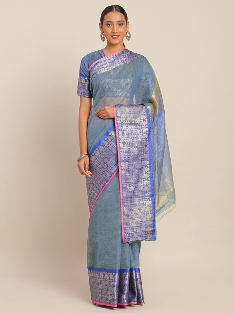 

KALINI Blue Polycotton Solid Kota Saree