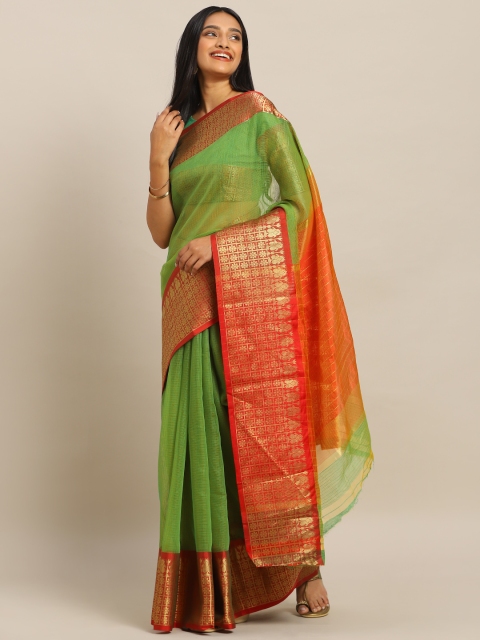 

KALINI Green & Red Polycotton Woven Design Semi Sheer Kota Saree