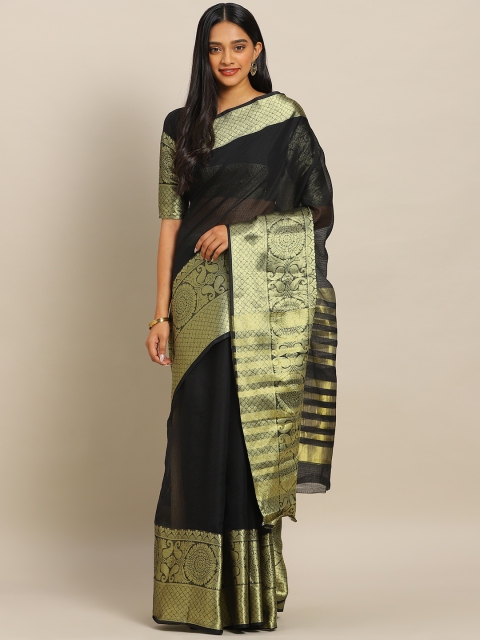 

KALINI Black & Gold-Toned Polycotton Woven Design Kota Saree
