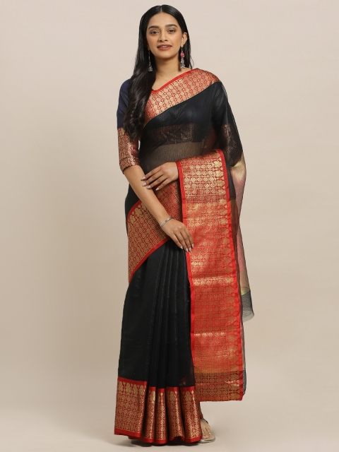 

KALINI Black & Maroon Polycotton Woven Design Kota Saree