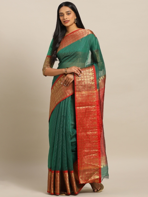 

KALINI Green & Red Polycotton Woven Design Kota Saree