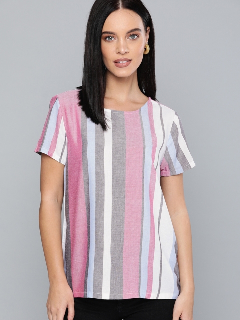 

HERE&NOW Women Pink & Black Striped Top