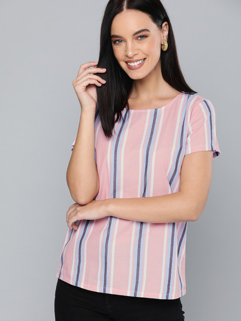

HERE&NOW Women Pink Striped Pure Cotton Top