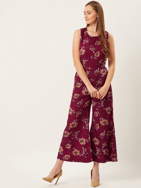 

Alsace Lorraine Paris Women Burgundy & Beige Floral Print Basic Jumpsuit