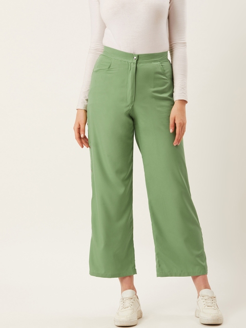 

Alsace Lorraine Paris Women Green Straight Fit Solid Cropped Parallel Trousers