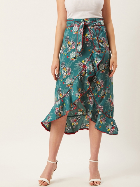 

Alsace Lorraine Paris Women Teal Green & White Printed Wrap Skirt