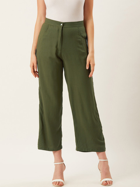 

Alsace Lorraine Paris Women Olive Green Straight Fit Solid Cropped Parallel Trousers