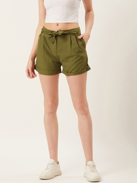 

Alsace Lorraine Paris Women Olive Green Solid Regular Fit Shorts