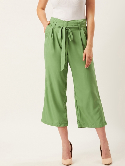 

Alsace Lorraine Paris Women Green Straight Fit Solid Cropped Parallel Trousers