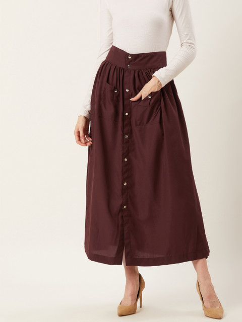 

Alsace Lorraine Paris Women Burgundy Solid A-Line Maxi Skirt