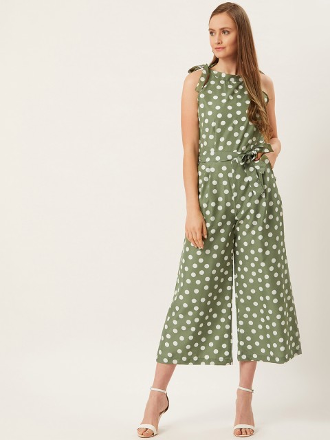 

Alsace Lorraine Paris Women Green & White Polka Dot Print Cropped Jumpsuit