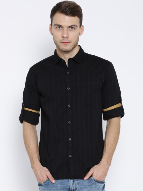 

Highlander Black Self-Striped Slim Casual Shirt