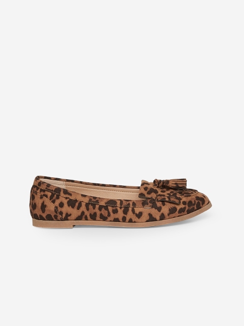 

DOROTHY PERKINS Women Brown Leopard Printed Tasselled Loafers