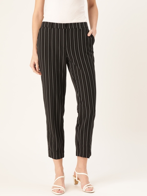 

DOROTHY PERKINS Women Black & White Regular Fit Striped Cropped Trousers