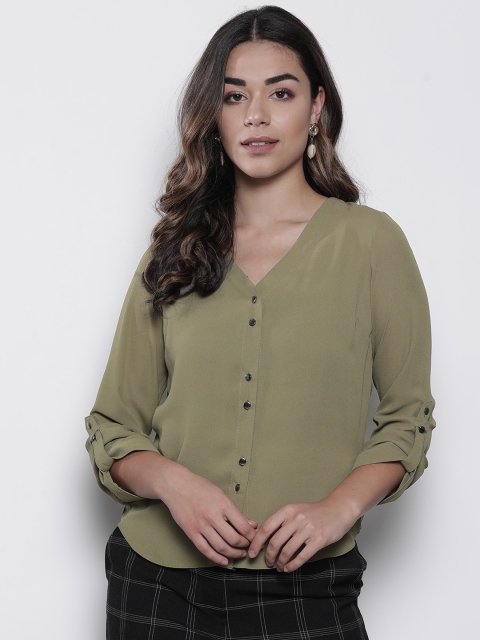 

DOROTHY PERKINS Women Olive Green Petite Solid Top