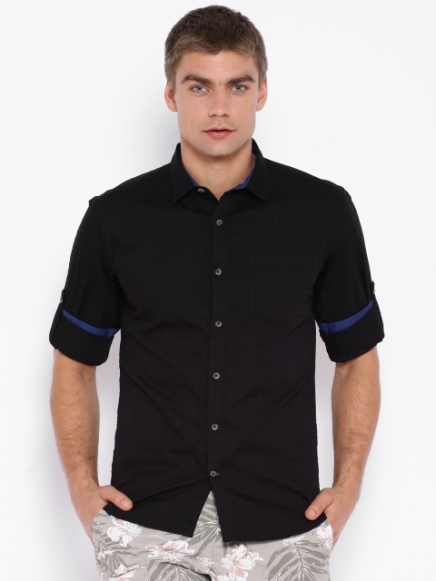 

Highlander Black Self-Checked Slim Fit Casual Shirt