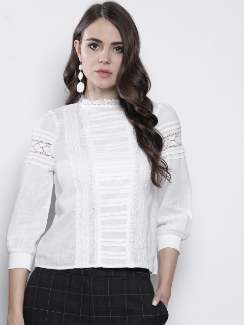 

DOROTHY PERKINS Women White Petite Lace Detail Top